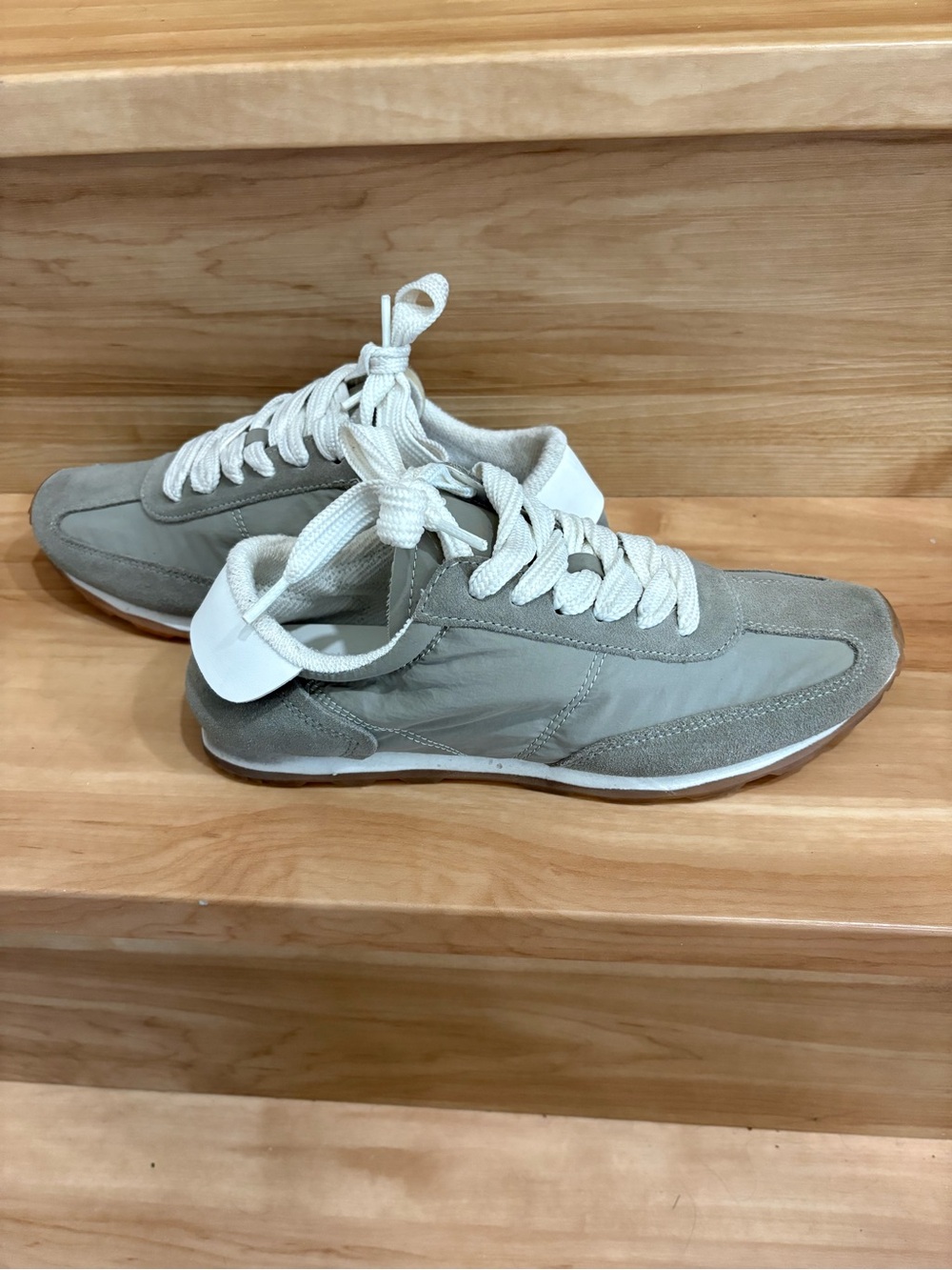 Zara women ‘s Light Sage Suede &  Textile  Walking with White detailed